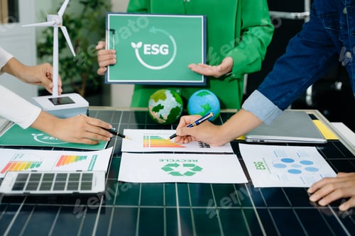 Preview: Business team working virtual modern smartphone to reduce CO2 emissions carbon