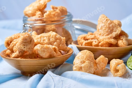Preview: Pork rinds also known as chicharon or chicharrones, deep fried pork skin