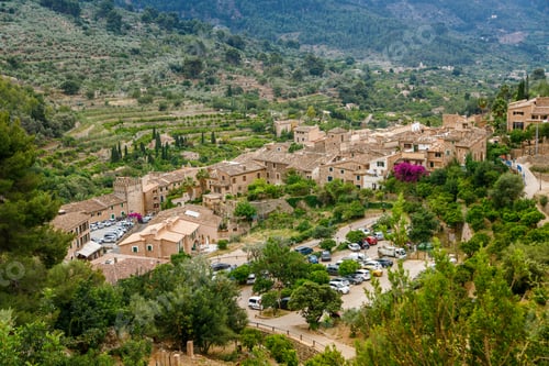 Preview: Aerial photo capturing Fornalutx town in Mallorca