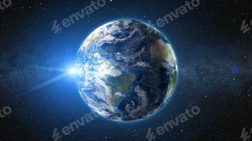 Preview: Sunrise view from space on Planet Earth. 3D Render