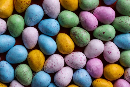 Preview: Many delicious colorful dragee candies as background, top view