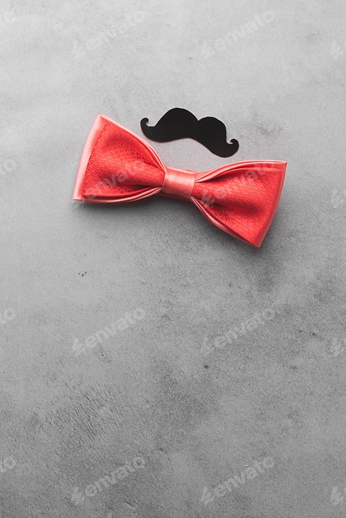 Preview: Red Bow Tie and Black Mustache on Grey