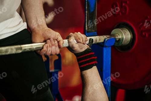 Preview: male athlete and barbell exercise bench press