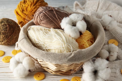 Preview: Concept of cozy and relax hobby, knitting, close up