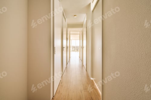 Preview: Straight long corridor in white tones