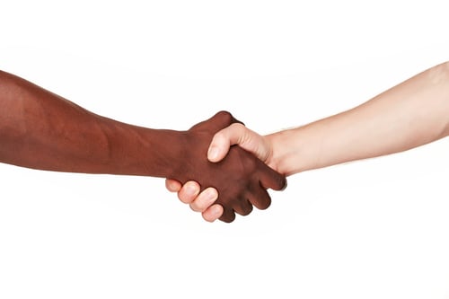 Preview: Black And White Human Hands In A Modern Handshake To Show Each Other Friendship And Respect - Arm