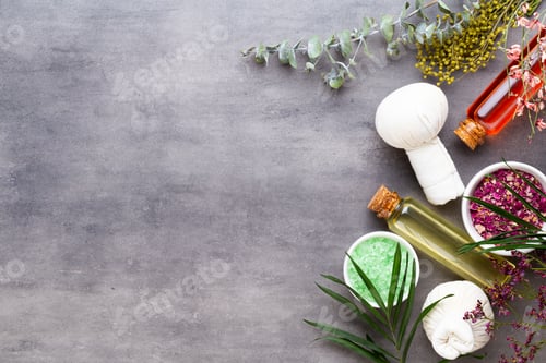 Preview: Spa natural skin care products background with space.