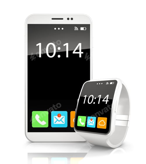 Smartphone and Smartwatch Technology Isolated on White Background