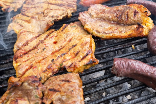 Preview: Colombian barbecue, typical food of Colombia, close-up image