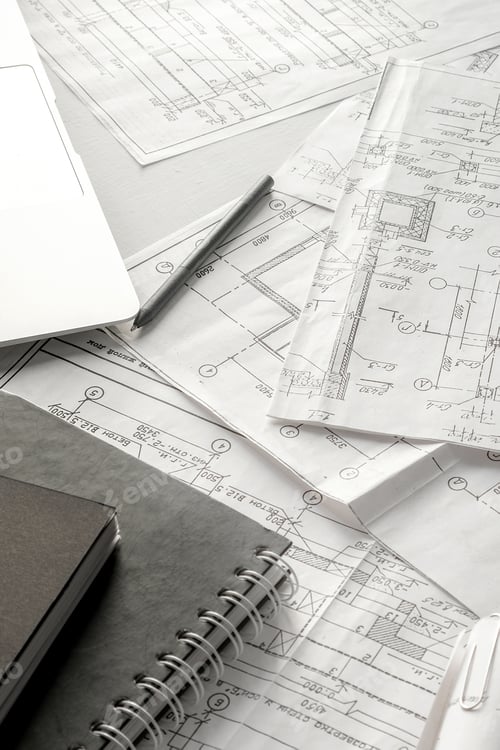 Preview: Architects concept, engineer architect designer freelance work on start-up project drawing, construc