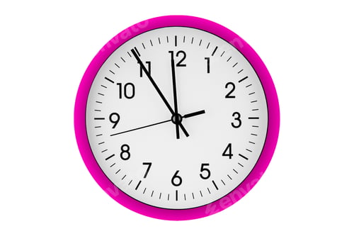 Preview: Pink watch, wall clock 11 hours 45 minutes on isolated or white background