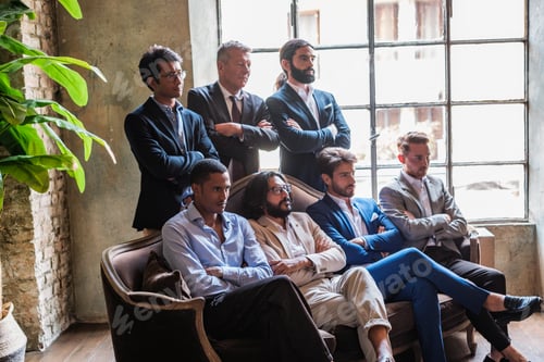 Preview: Photo of company managers together sitting in office waiting room
