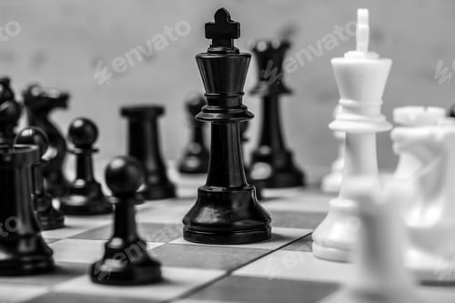 Preview: chess pieces on the board in blur selective focus