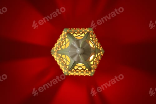 Preview: Decorative Arabic lantern on red background, top view