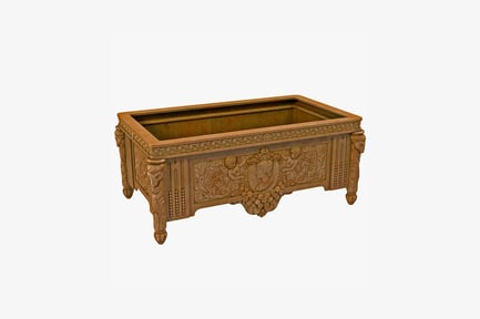 Preview: Antique wooden planter box with carved floral and columnar decoration