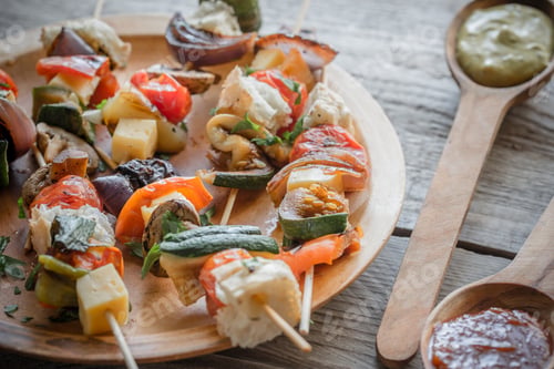 Preview: Grilled vegetable skewers on the plate