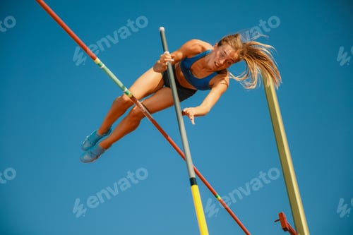 Preview: Female high jumper training at the stadium in sunny day