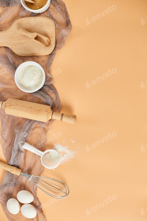 Preview: Bakery or cooking frame, ingredients, kitchen items for pastry