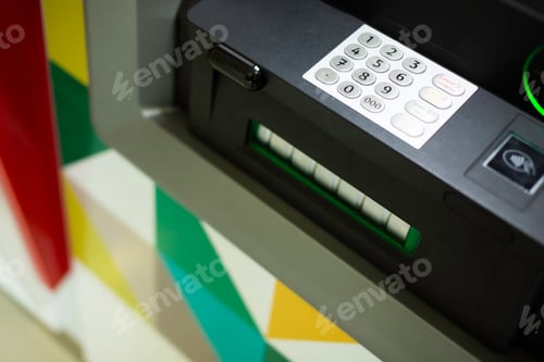 Preview: Closeup shot of electronic equipment for money in a bank
