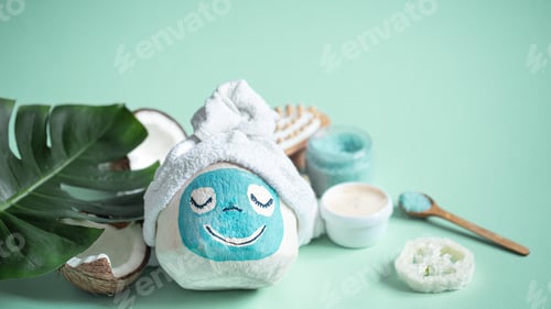 Preview: Creative Spa concept .Coconut with a face mask.