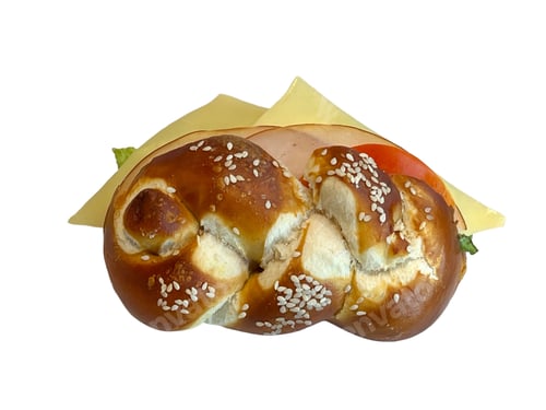 Preview: Pretzel Sandwich with Ham, Cheese, Lettuce, and Tomato
