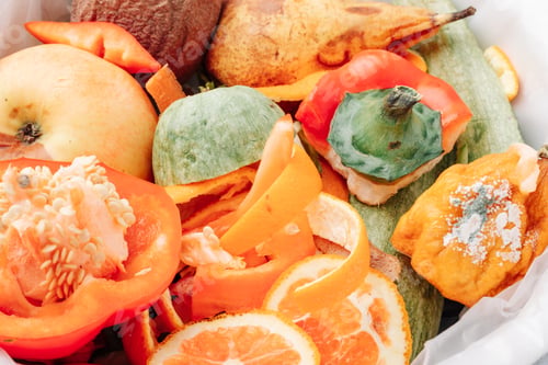 Preview: Organic leftover vegetables and fruits in a compost bin