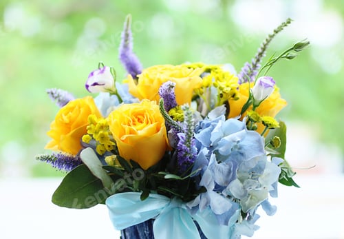 Preview: Bouquet of flowers with yellow roses.The concept of male care.