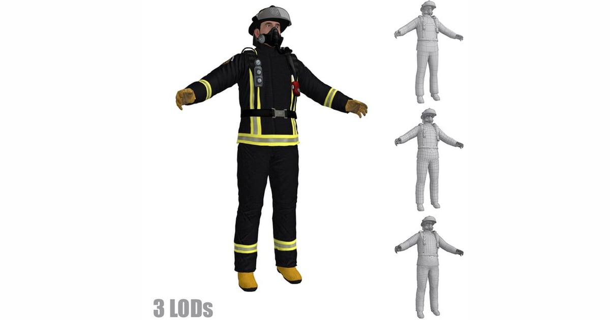 Firefighter model multiple poses and levels of detail 3D, Incl ...