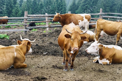 Preview: Classic rural farm cowshed. Milking cows.
