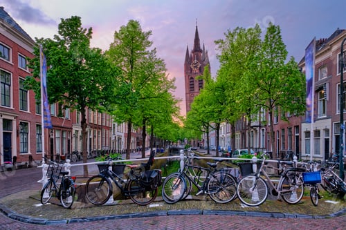 Preview: Delt street with bicycles on bridge over canal
