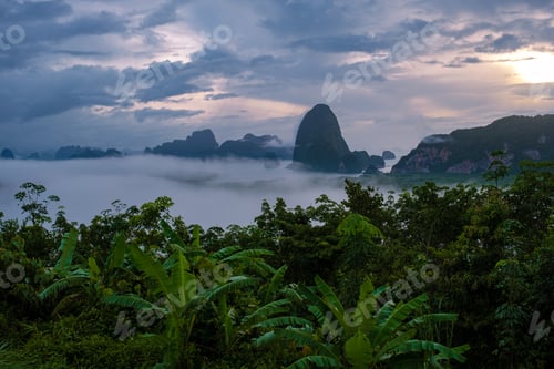Preview: Sametnangshe, view of mountains in Phangnga bay with mangrove forest in andaman sea Thailand