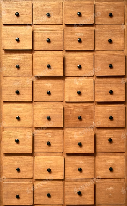 Preview: Wooden cabinet with drawers