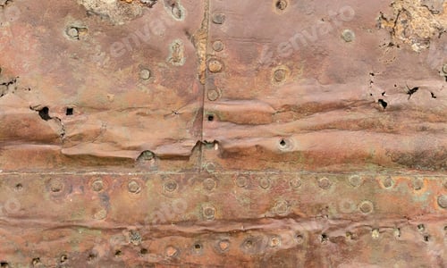Preview: Steampunk Abstract background of old riveted copper sheet cladding