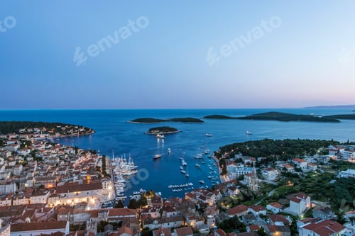 Preview: Aerial view of coastal town on hillside, Hvar, Split, Croatia