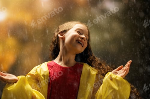 Preview: girl in the rain on an autumn walk