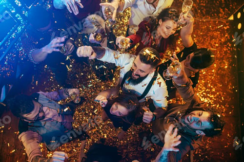 Festive Friends Celebrate with Champagne and Confetti