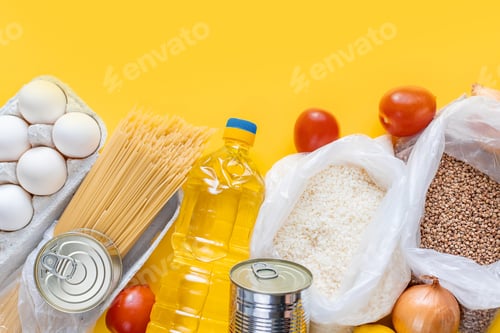 Preview: Food delivery home. Donation and charity. Selective focus.