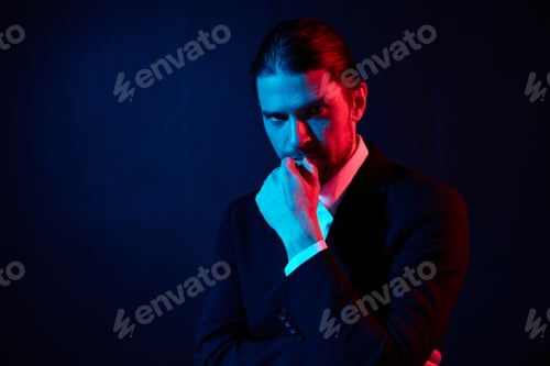 Preview: portrait of a man gestures with his hands attractive look lifestyle model