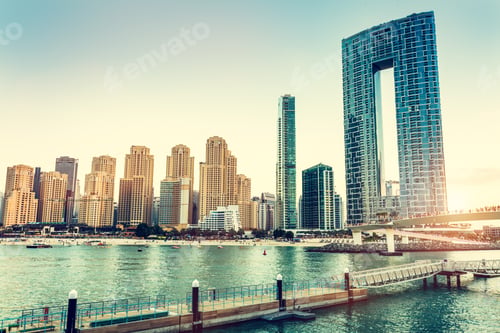 Preview: Dubai jumeirah beach with marina skyscrapers in UAE