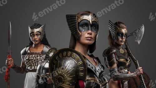 Preview: Brave female warriors from past against gray background