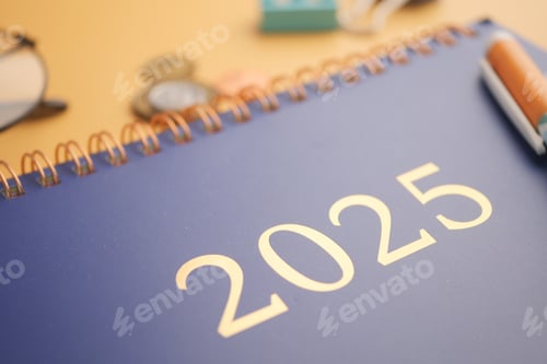 Preview: 2025 year calendar on office desk