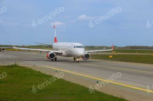 Preview: Plane on the runway is preparing for take off departure