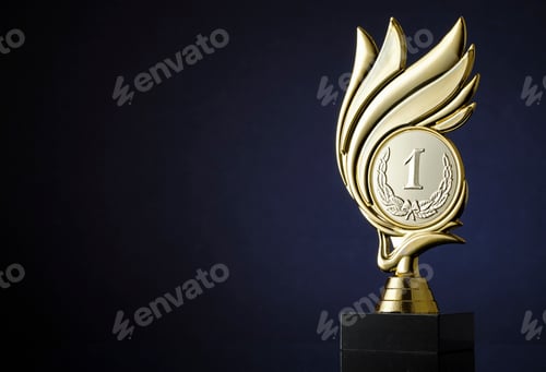 Preview: Winners gold trophy with medallion and swirl