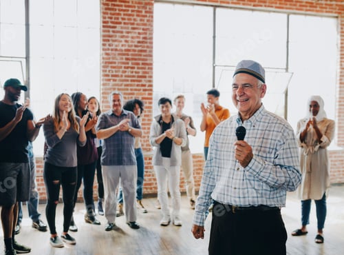 Preview: Elderly Muslim speaker in a workshop