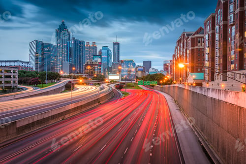 Preview: Atlanta, Georgia, USA downtown skyline over the highways at dusk