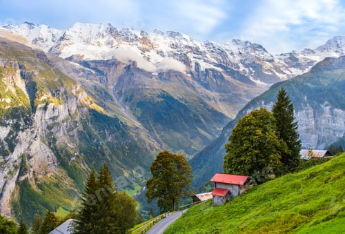 Preview: Stunning mountain landscape of Lauterbrunnen valley, Switzerland.