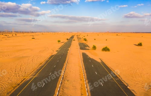 Preview: Desert Safari with sand dune. Natural landscape background at sunset time.