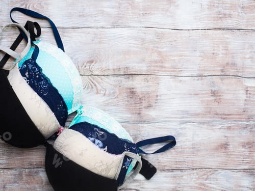 Preview: Woman bra set on wooden background