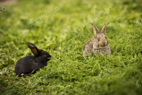 Preview: Two little rabbit on green grass