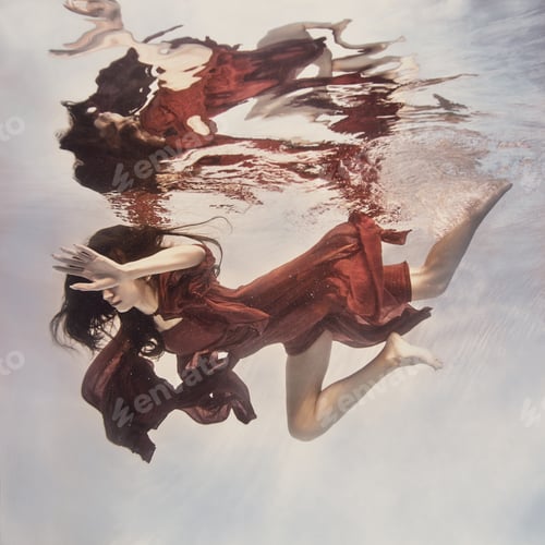 Preview: A Girl In A Fluttering Red Dress Swims Underwater As If Flying In Zero Gravity